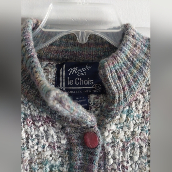 Vintage Retro 90s Y2K Knit Button front Long Cardigan sweater Gray Pink - Picture 3 of 11